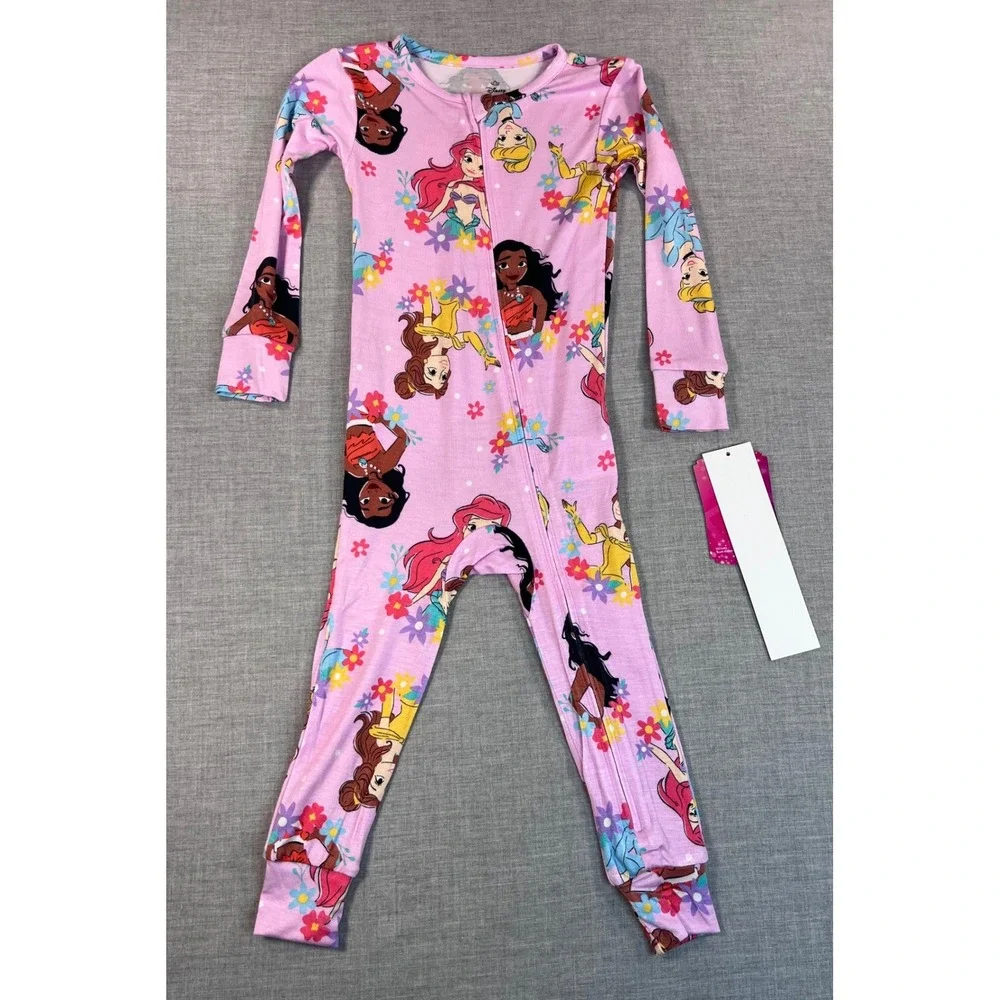 Disney Princess Toddler Girls Pink Viscose One Piece Pajama Sleeper 2T